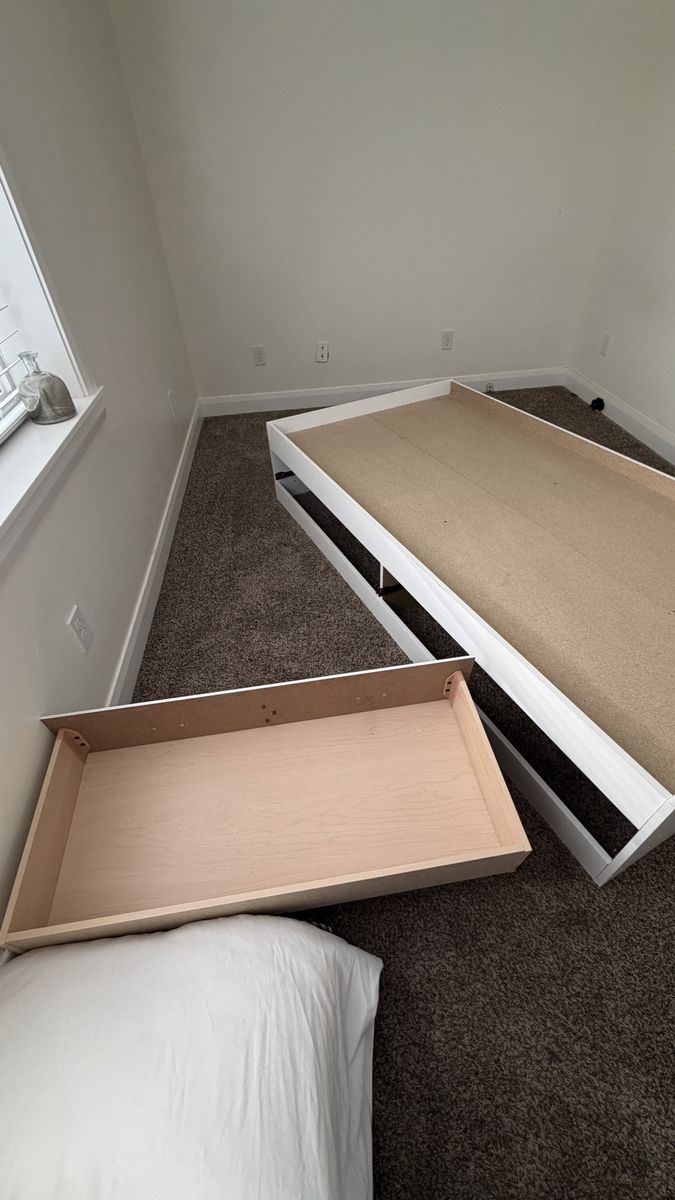 White Platform Bed Frame with Storage Drawers - Twin Size