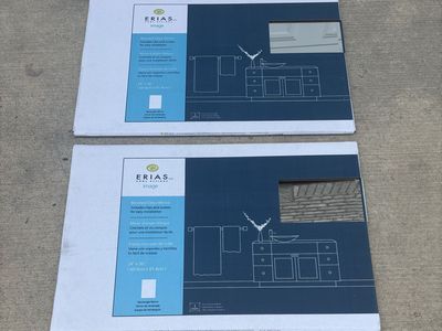 SAVE $30! BRAND NEW IN BOX (SET OF 2) ERIAS 24” x 36” beveled edge frameless wall mirrors