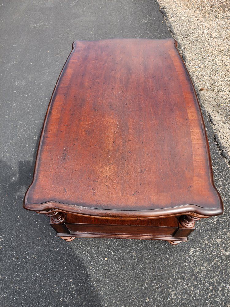Wooden Coffee Table with Storage Shelf and Drawers