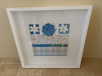 White IKEA Square Shadowbox Frame w/ Happy Art