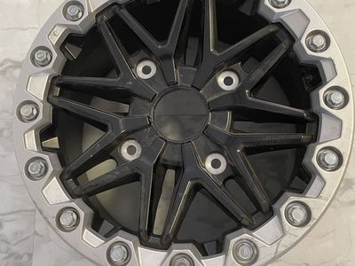 Kawasaki Krx 1000 bead lock wheel. 15x8 4x156 bolt pattern.Black and Silver Off-Road Style Wheel Rim - Used