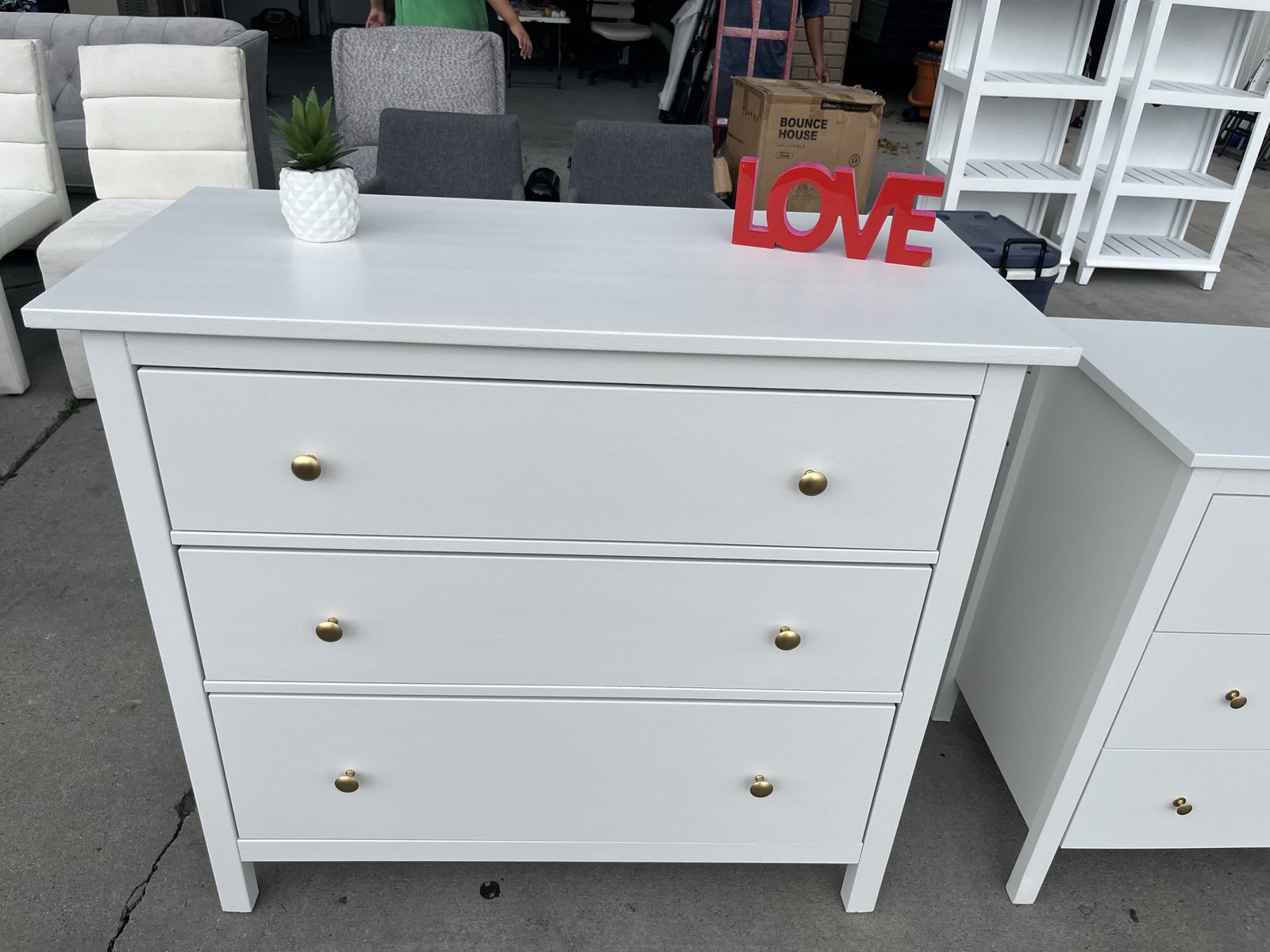 White 3-Drawer Dresser with Gold Knobs