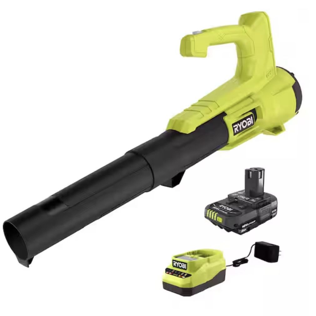 RYOBI ONE+ 18V 90 MPH 250 CFM Cordless Battery Leaf Blower/Sweeper with 2.0 Ah Battery and Charger