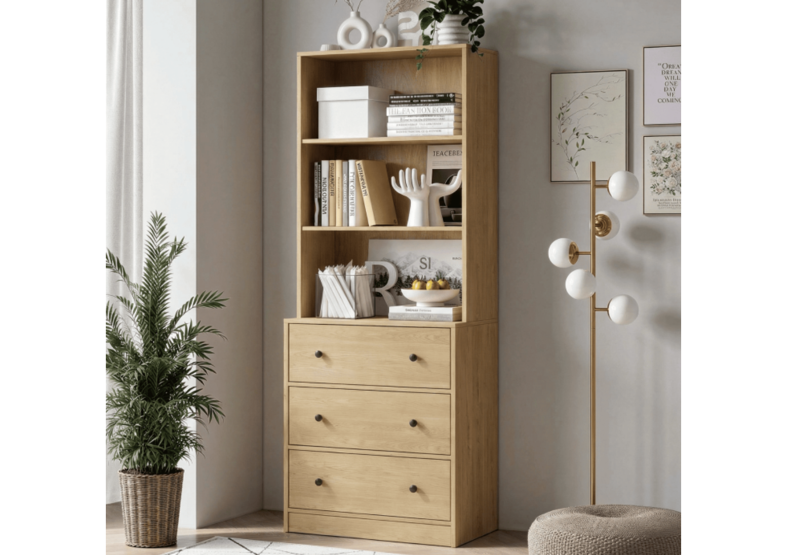New in box, 71'' Tall Bookcase with 3 Drawers,3 Cubes 6 Tier Storage Bookshelves for Home Office,Living Room,Wood