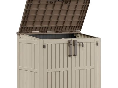 LHBCraft 36 Cu Ft Waterproof Outdoor Storage Box with Lockable Doors - Brown/Beige Portable Shed