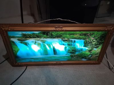Vintage 70s light-Up Waterfall Picture in Gold Ornate Frame - Serene Decor Wall Art