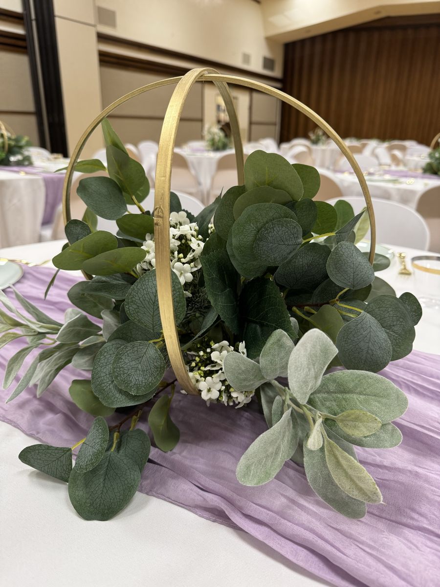 14 Handmade Wedding & Event Centerpieces – Elegant Gold Hoop with Greenery – Unique Décor Set