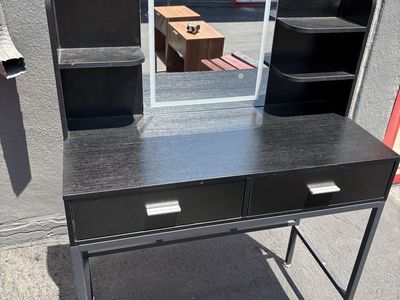 Black Vanity Desk w/ Mirror & Storage Shelves