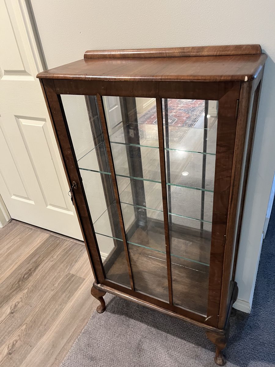 Vintage Wooden Glass Curio Cabinet 