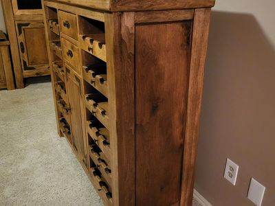 Rustic Solid Wood Wine Rack and Cabinet holds thirty-six bottles