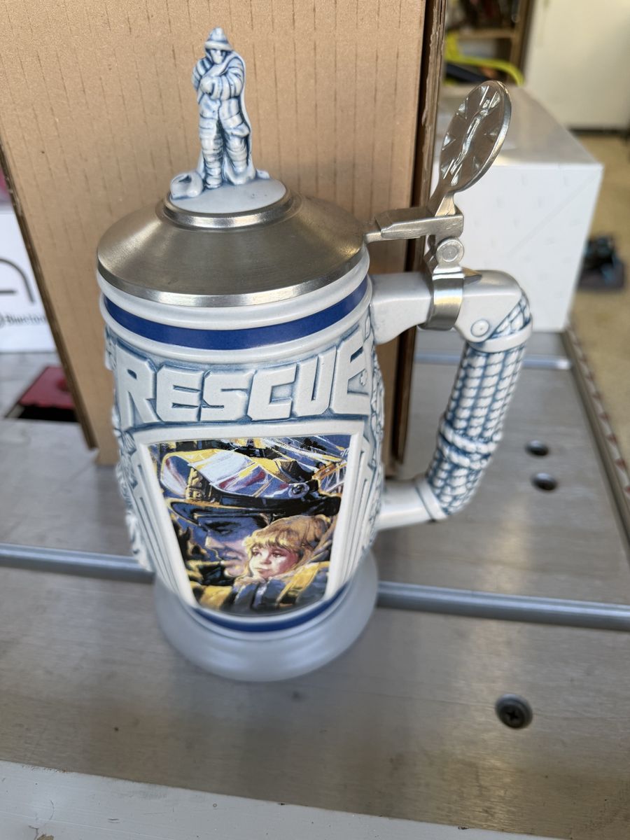 Vintage German RESCUE The Noble Art Stein Tankard Collector's Edition w/ Pewter Lid