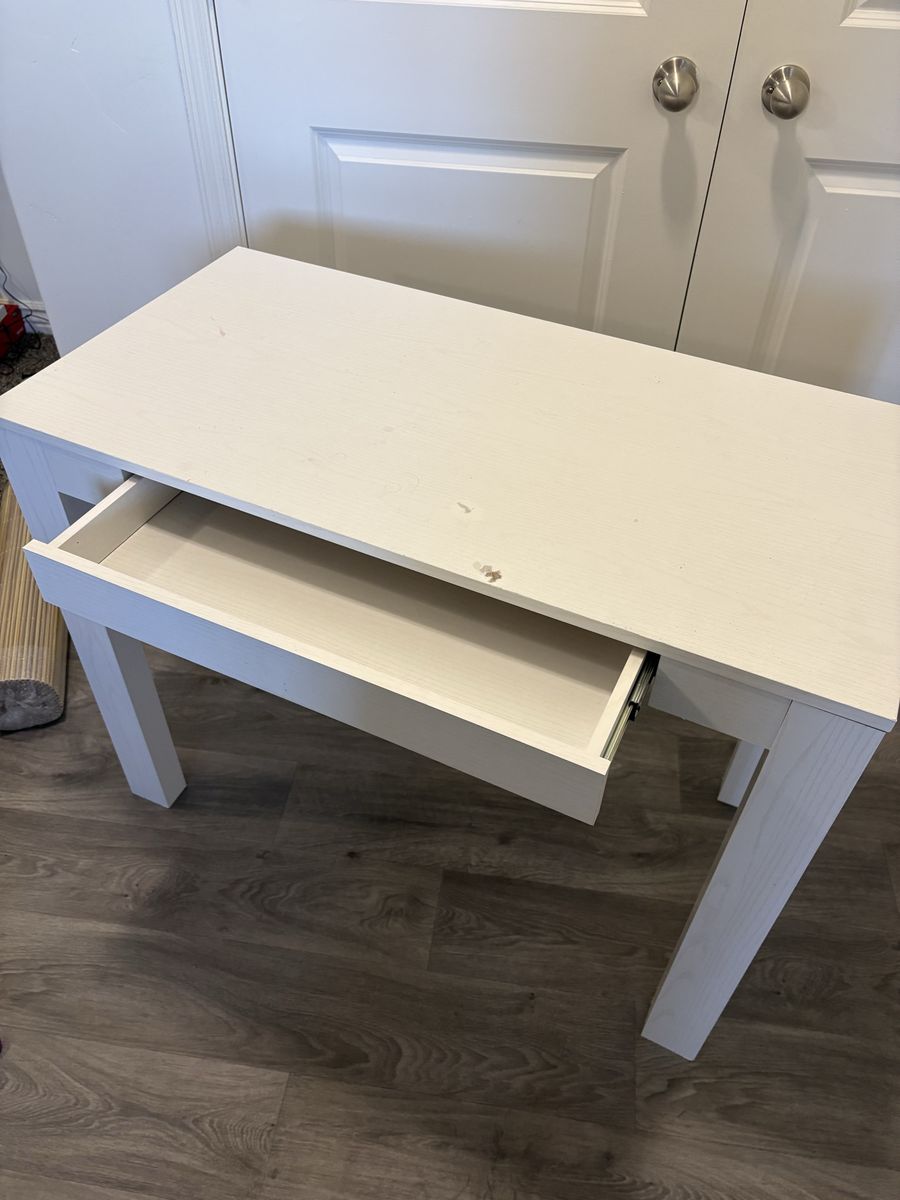 White Wooden Desk with Single Drawer Used Condition