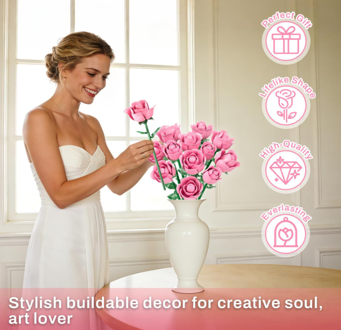 New in box Pink Rose Bouquet Building Set