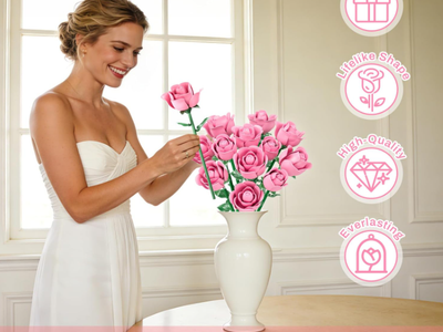 New in box Pink Rose Bouquet Building Set