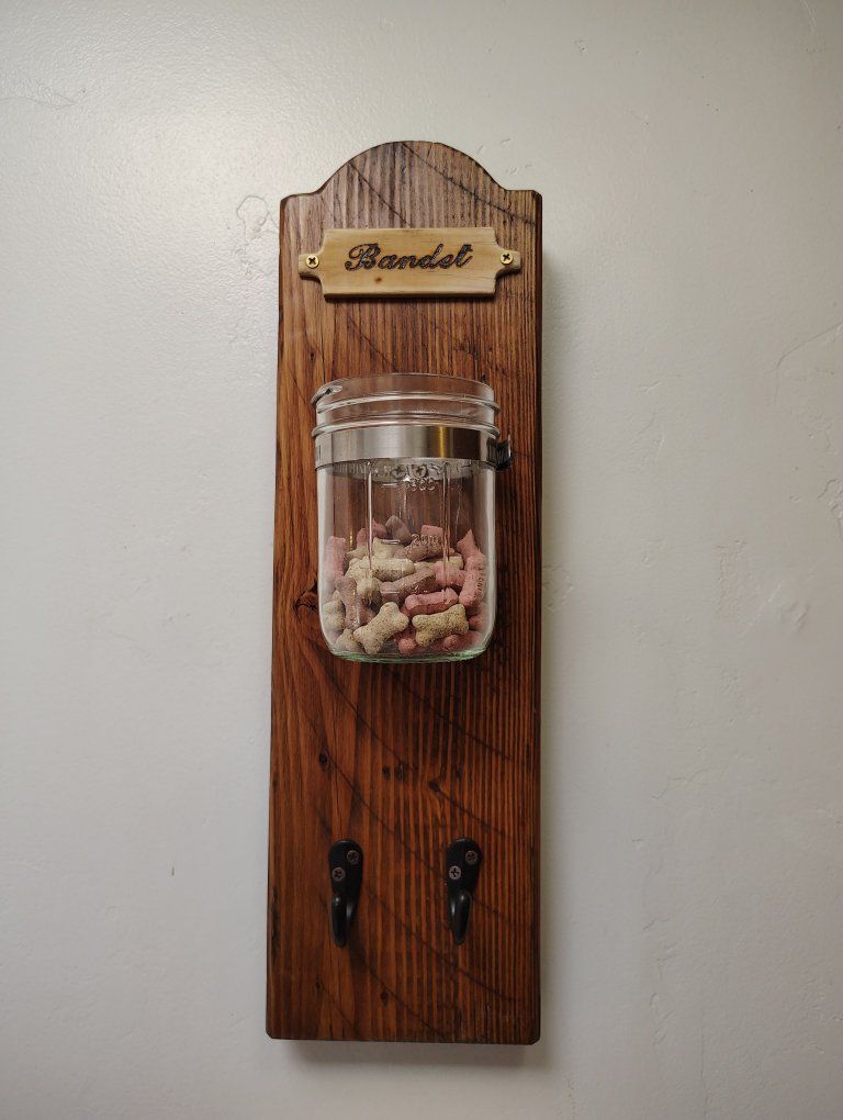 Personalized Wooden Pet Leash Holder & Treat Organizer | Rustic Wall Mounted Dog Station | Custom Pet Organizer | Reclaimed Wood