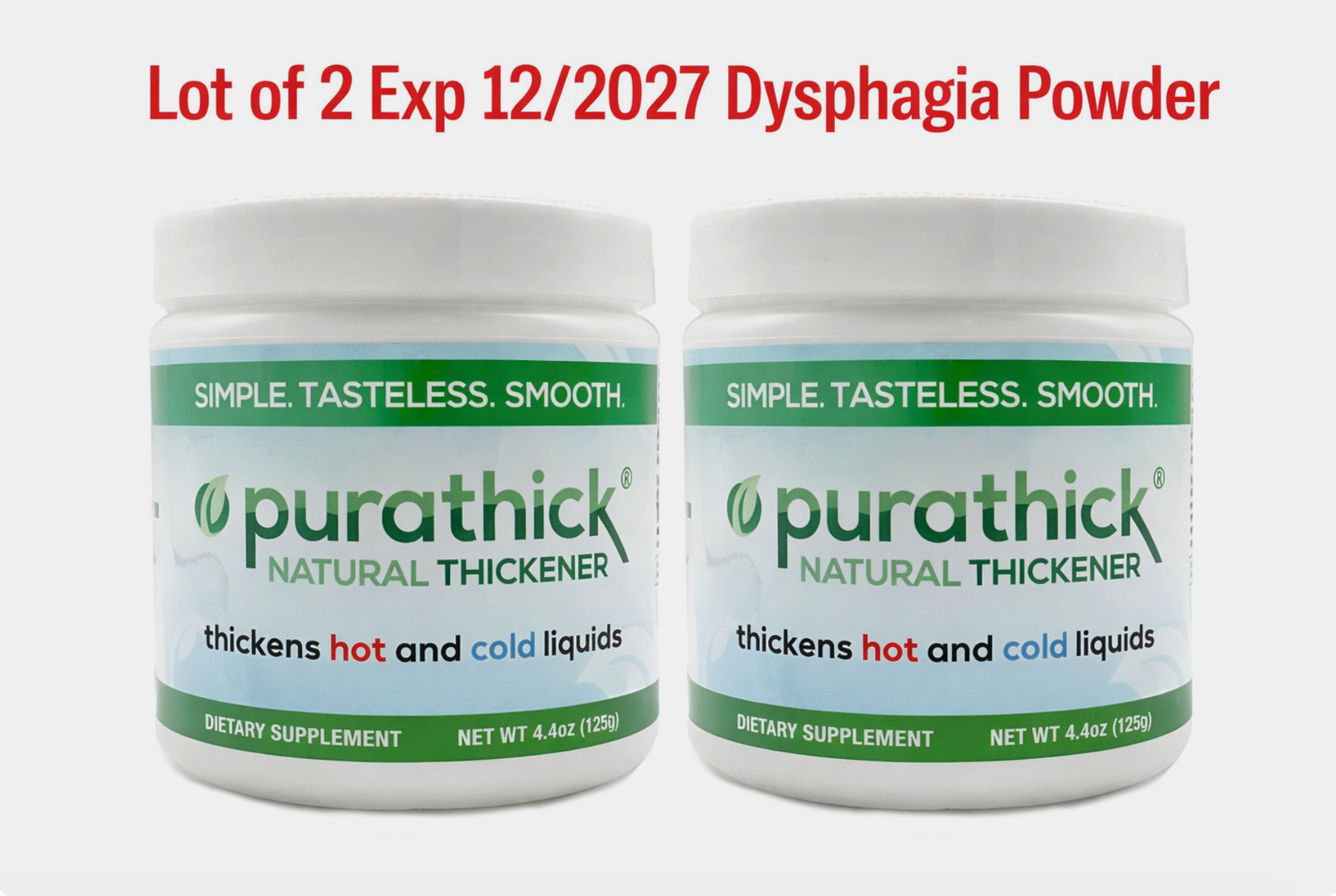 Purathick Natural Thickener 4.4oz (125g) Lot of 2 Exp 12/27 Thickens Hot & Cold