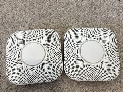 Two Google Nest Protect 2nd Gen Wired Smoke and CO Alarms