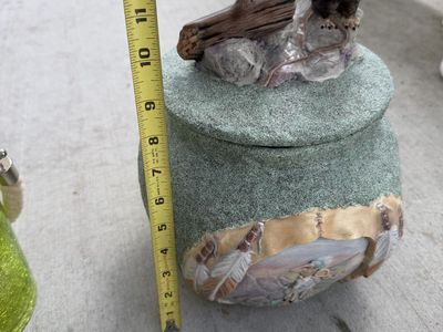 Ceramic Cookie Jar with Eagle and Native American Scene Lid ~12 Inches