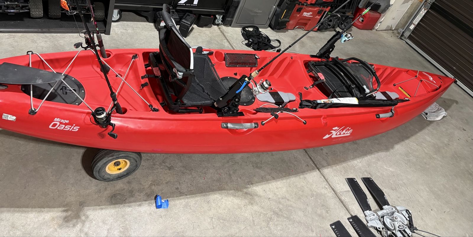 2019 Hobie Mirage Oasis Red Tandem Fishing Kayak with Pedals and Cart