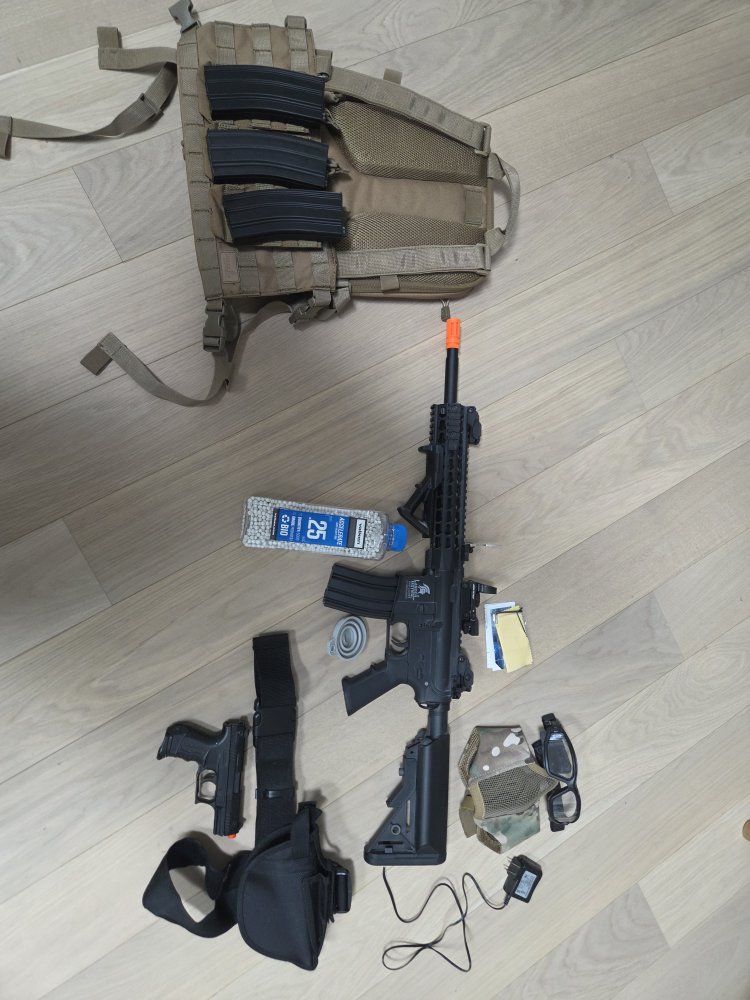 Lancer Tactical LT-19 ProLine Full Metal M4 AEG – Complete Loadout: 2 Batteries, 4 Mags, Pistol, Chest Rig + More