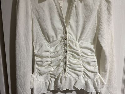 Maeve White Textured Button-Down Ruffle Top Size S New with Tags Anthropologie school score