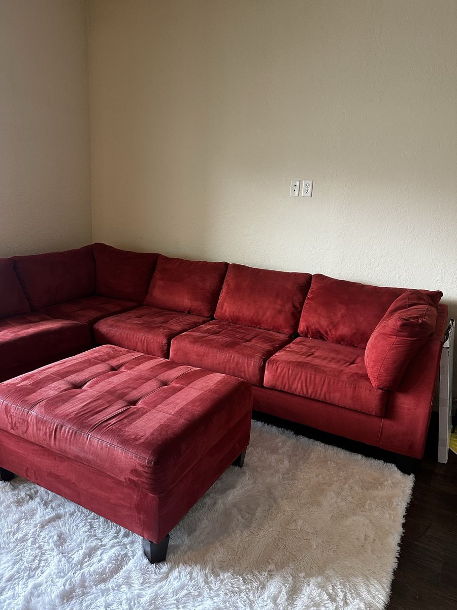 Red Sectional Couch W/ Ottoman
