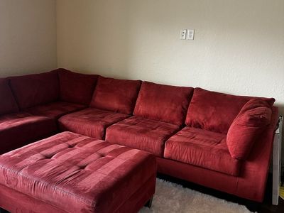 Red Sectional Couch W/ Ottoman