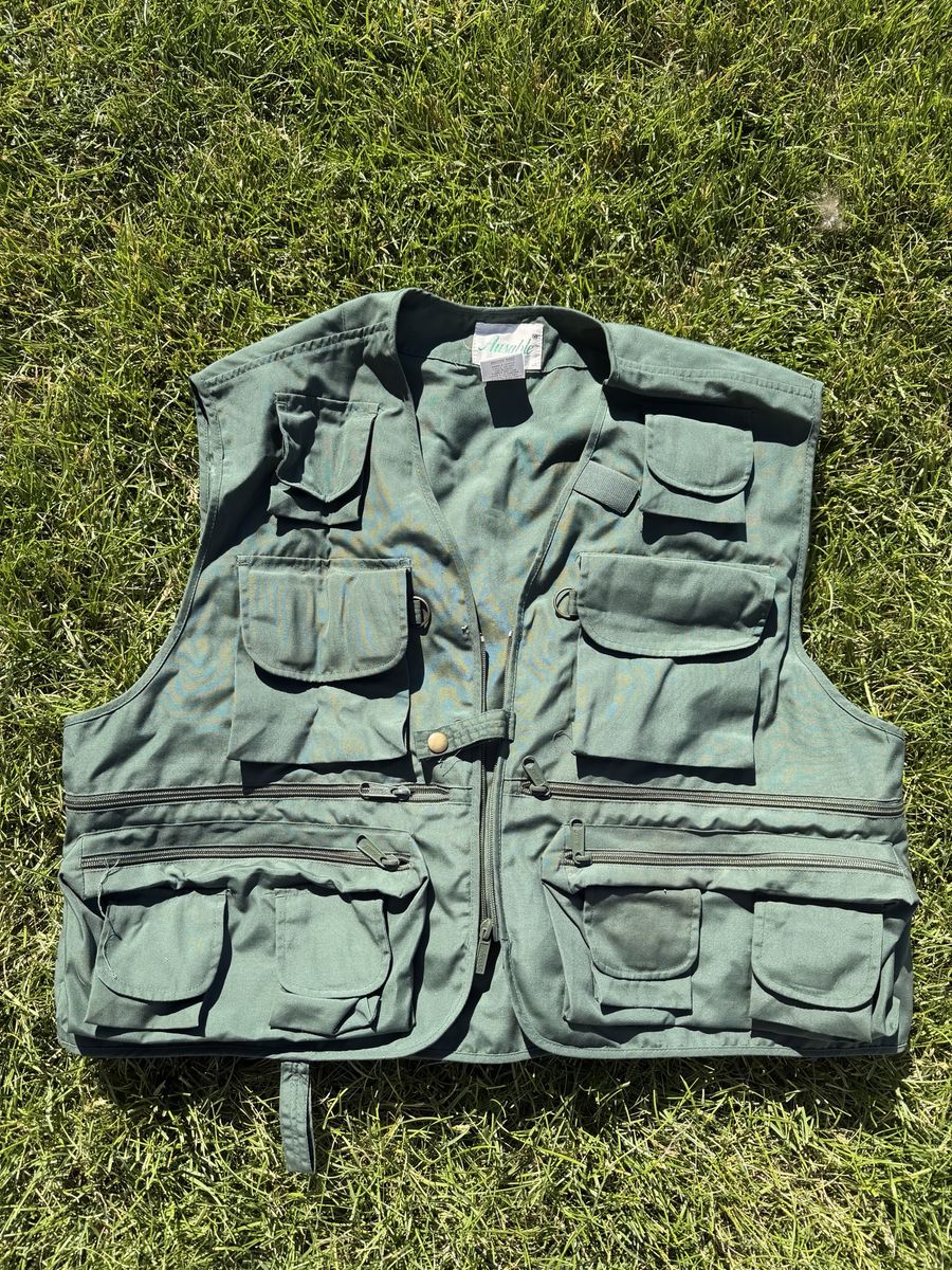 Vintage Aurich Green Multi-Pocket Fishing Photography Safari Utility Vest - Size XL