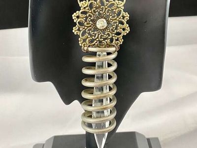 Vintage Salvage Shabby Chic Bling - Industrial Spring Chandelier Crystal Necklace - Long Bronze Chain - C PICS