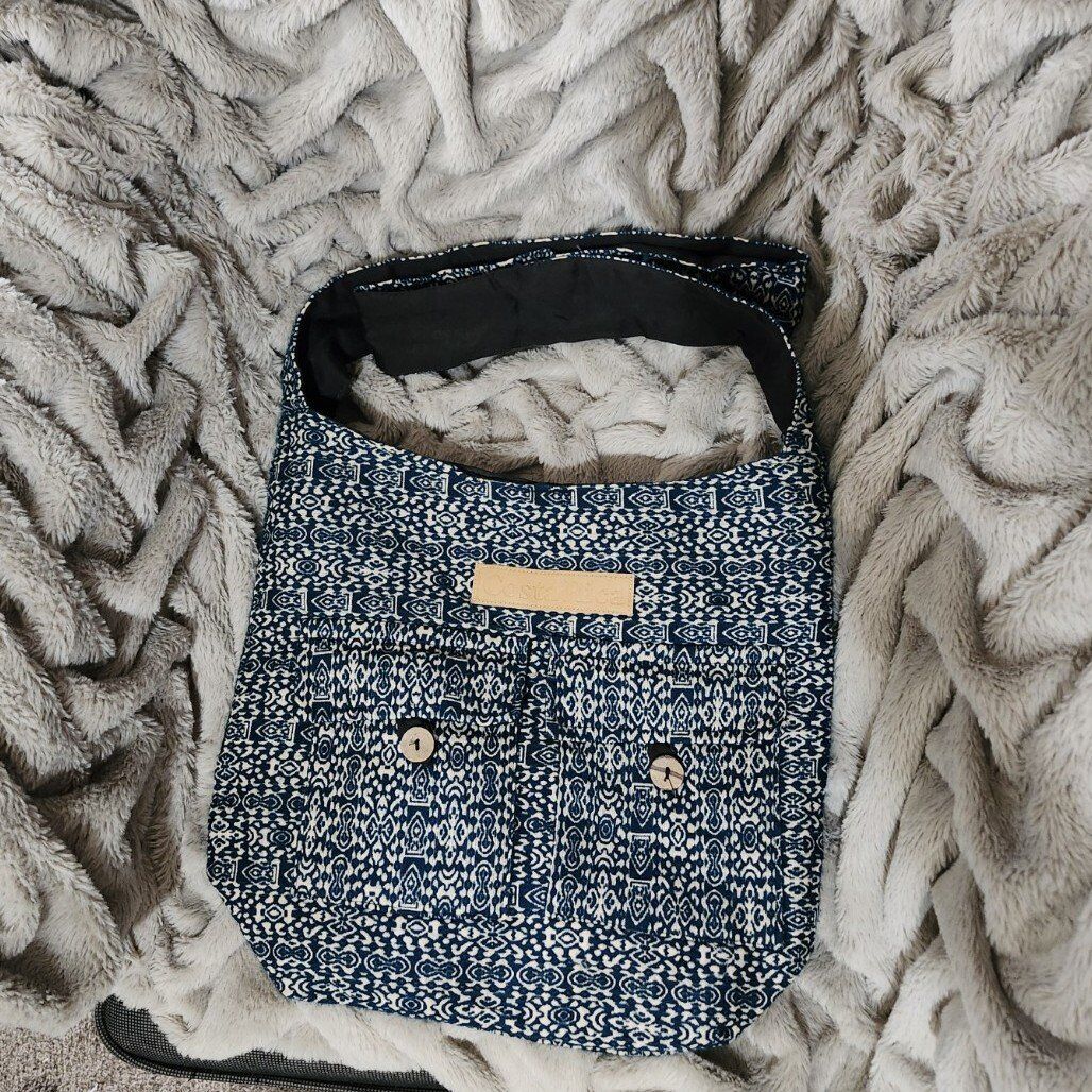 Blue Crossbody Bag and Cream Zip Pouch