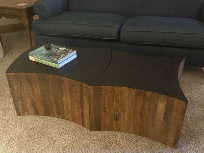 Organic Modern Sculptural Coffee Table Set - 2 Curved Wood & Black Accent Tables