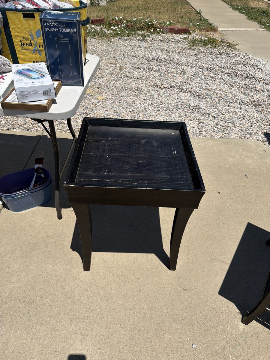 Black Wooden Accent Table / Side Table with Tray Top - Used Good Condition