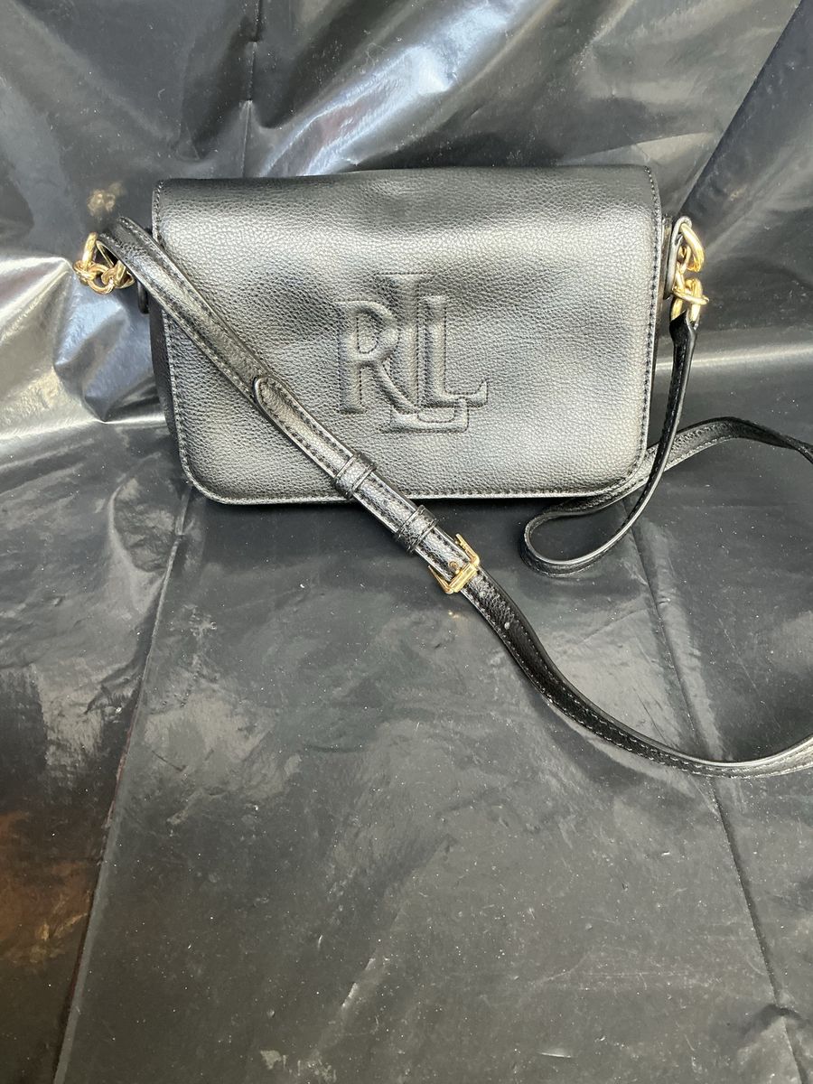Ralph Lauren Black Pebbled Leather Flap Crossbody Bag