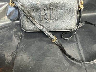Ralph Lauren Black Pebbled Leather Flap Crossbody Bag