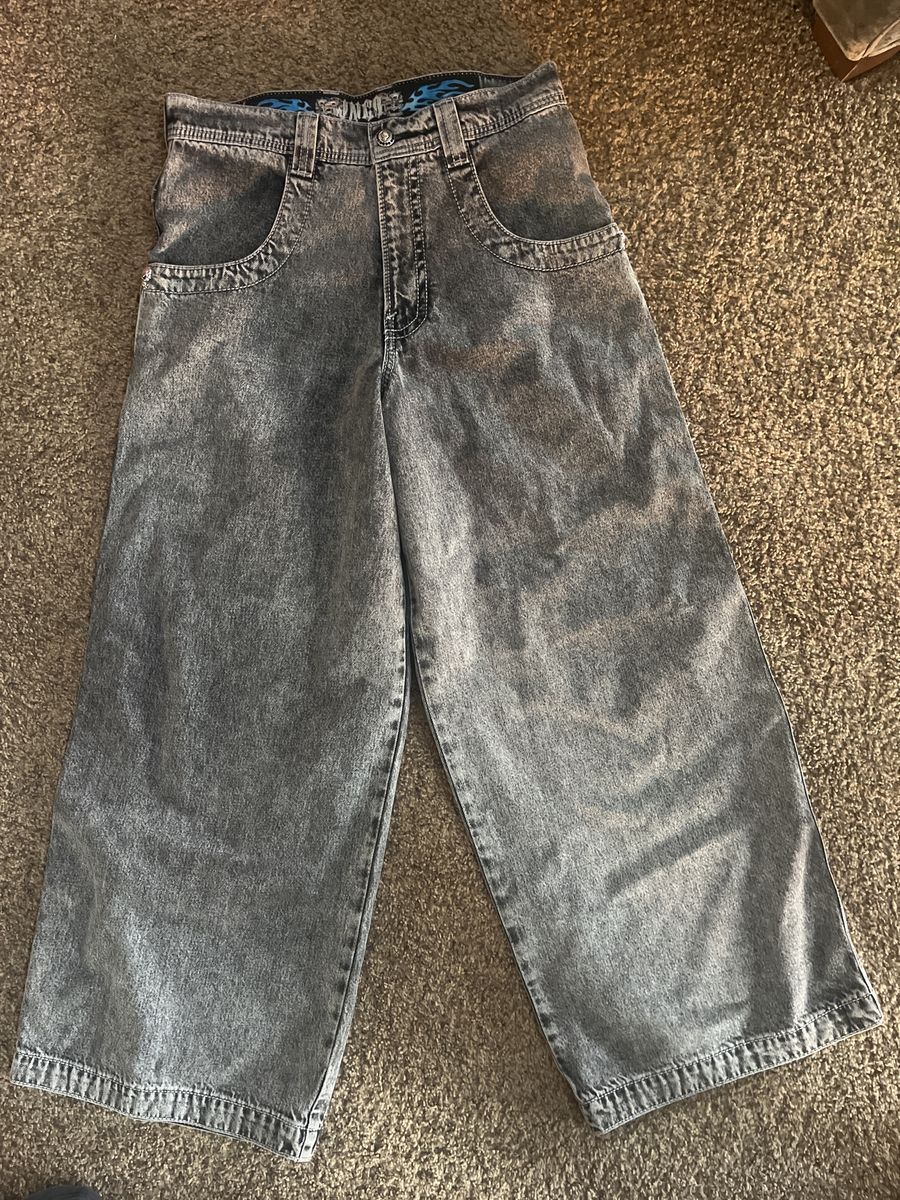 JNCO Jeans Hell Fire Grey Acid Wash Denim Men's Size 32x30 Wide Leg Skater