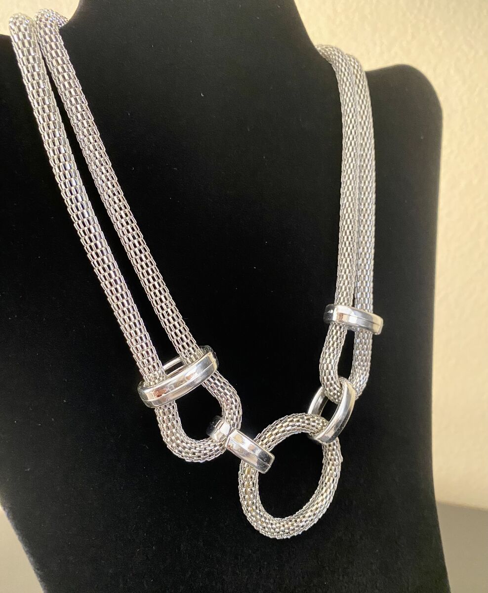 NEW! Super Stunning Silver Chocker/Necklace  - Silver Mesh + Polished Silver Accents - C ALL PICS