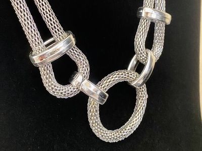 NEW! Super Stunning Silver Chocker/Necklace - Silver Mesh + Polished Silver Accents - C ALL PICS