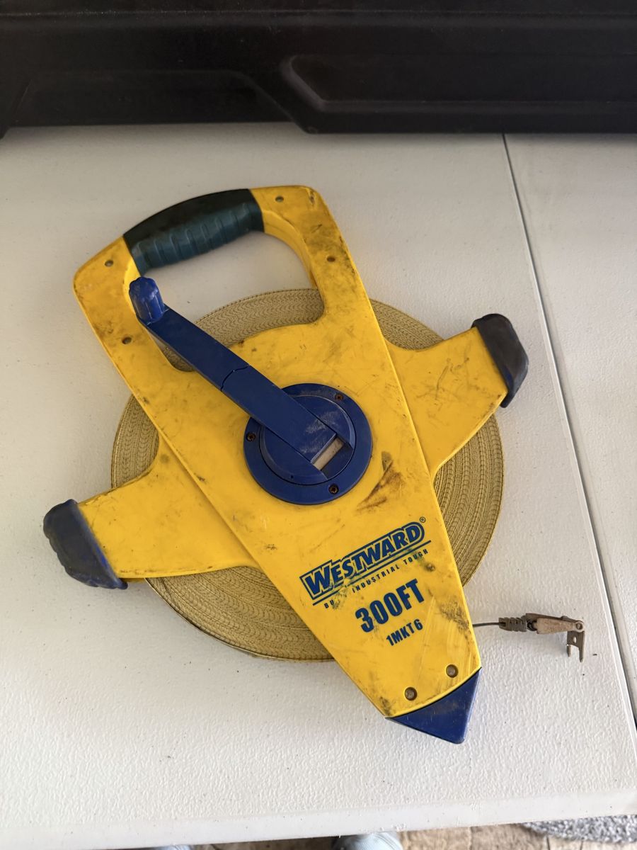Assorted Hand Tool Lot - Westward 300ft Measuring Tape, Arrow T-50 Stapler, Hacksaw, Hand Saw & Wrench.  Cash only!