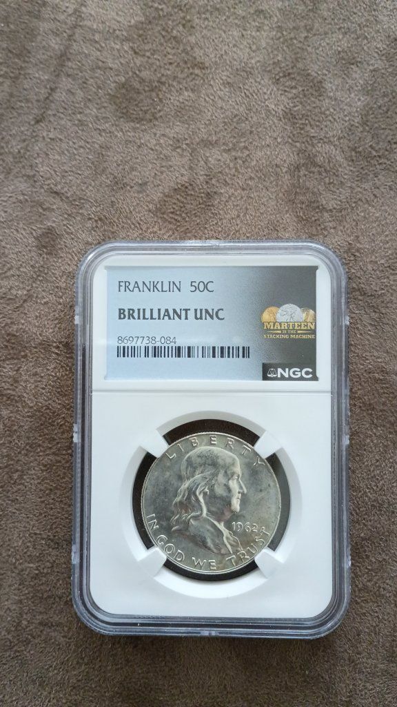 1962 Franklin 50C Half Dollar Brilliant UNC NGC Certified Coin - Marteen Stacking Machine