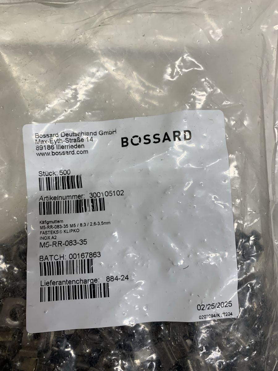 Bossard Fasteks Klipko Cage Nuts M5-RR-083-35 Inox A2 - 500 pcs