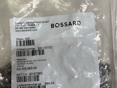 Bossard Fasteks Klipko Cage Nuts M5-RR-083-35 Inox A2 - 500 pcs