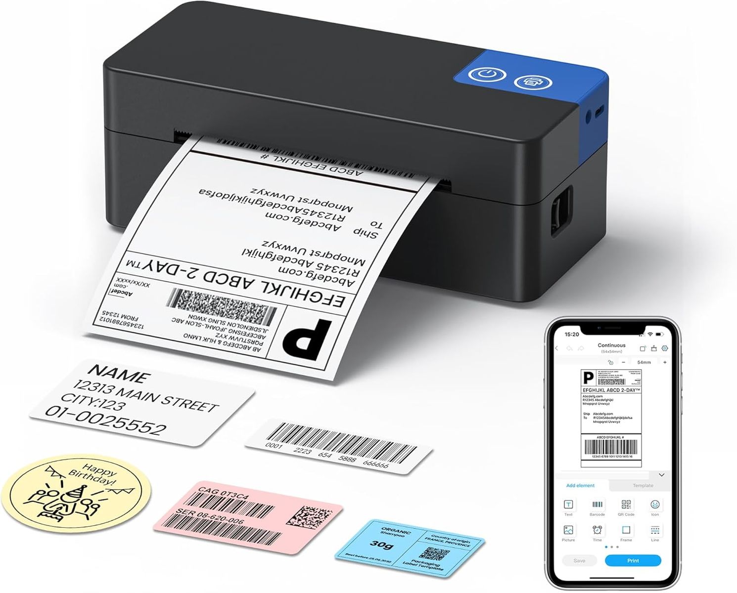 NEW Bluetooth Thermal Shipping Label Printer, 4x6 Portable Thermal Printer, Compatible with iPhone, Android, Windows and Mac