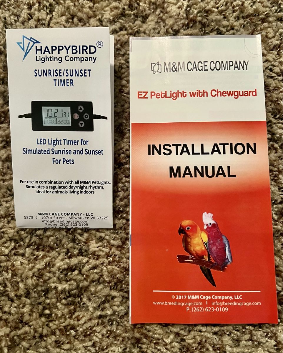 M&M Cage Company EZ PetLight with Chewguard & Happybird Sunrise/Sunset Timer
