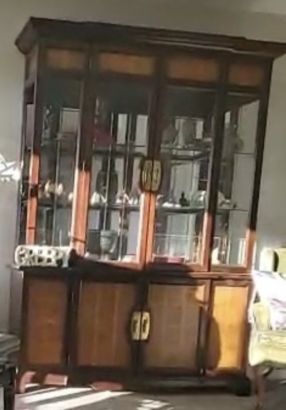 Wooden China Cabinet & Hutch with Glass Display Shelves and Storage Base