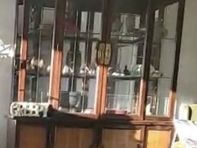 Wooden China Cabinet & Hutch with Glass Display Shelves and Storage Base