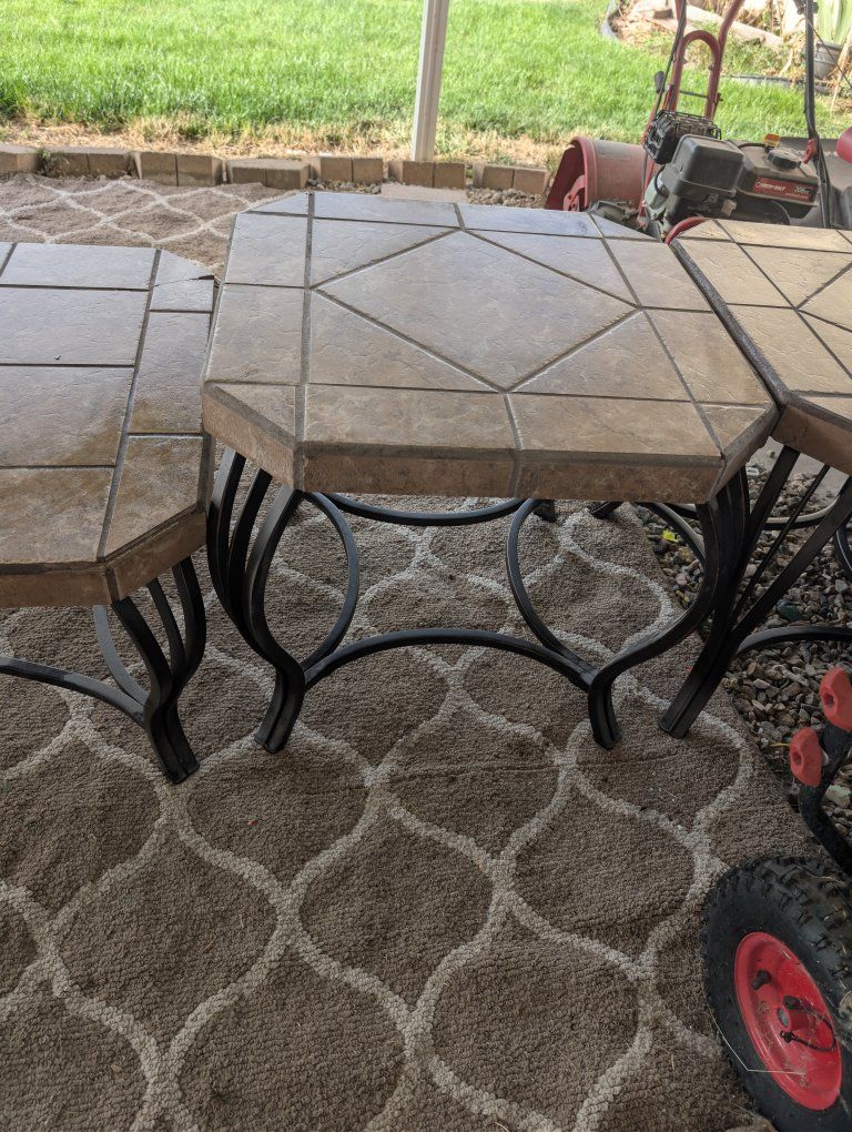 set of 3 patio or indoor. coffee table and two end tables. see pictures 