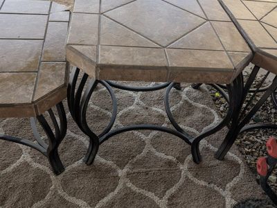 set of 3 patio or indoor. coffee table and two end tables. see pictures