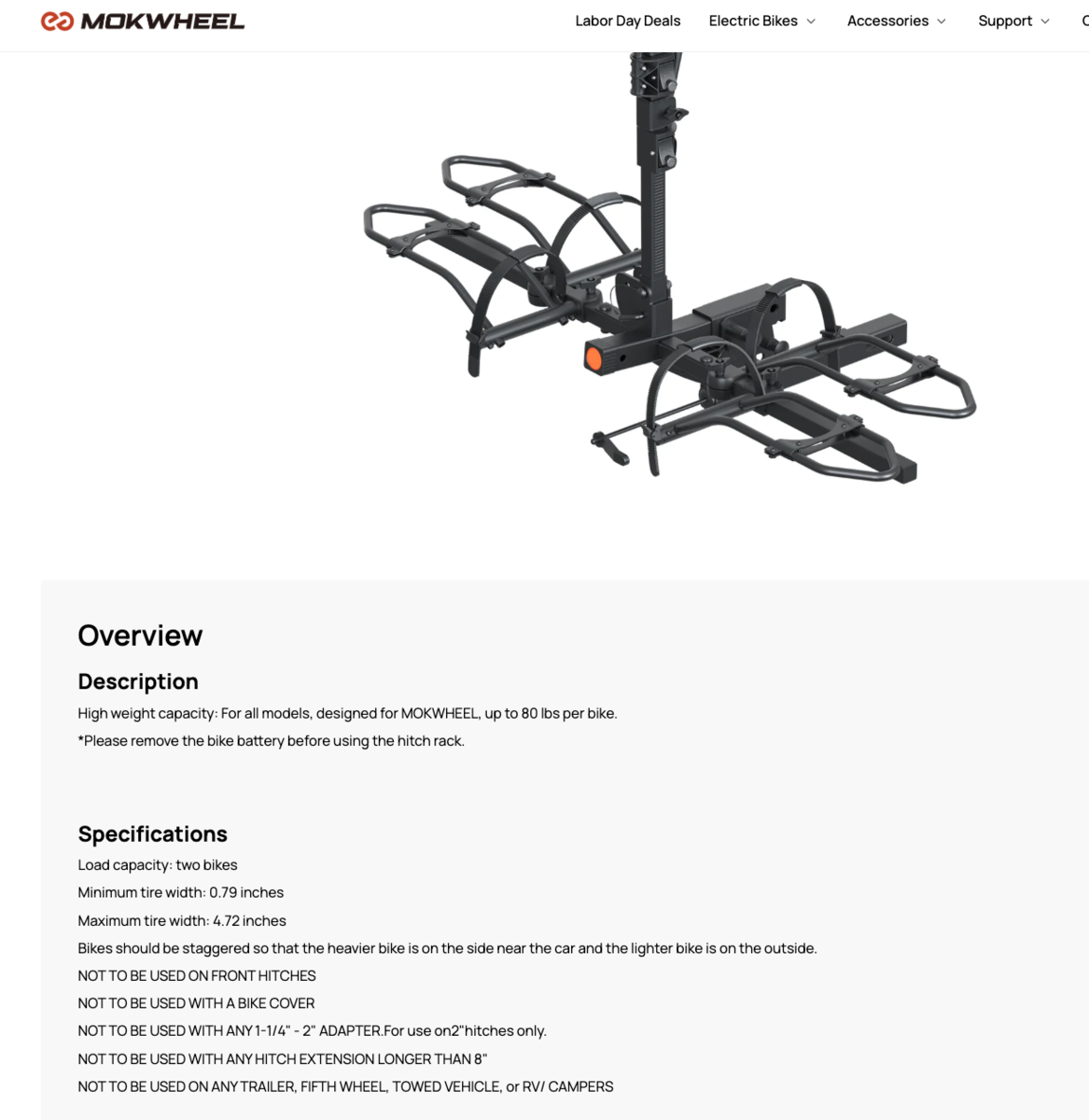 Mokwheel e-Bike Hitch Rack