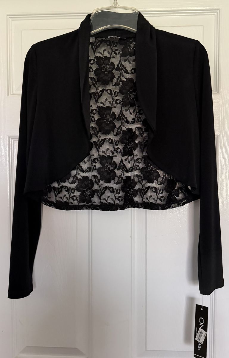 ONYX Nite Black Lace Back Bolero Shrug Jacket Size M New with Tags