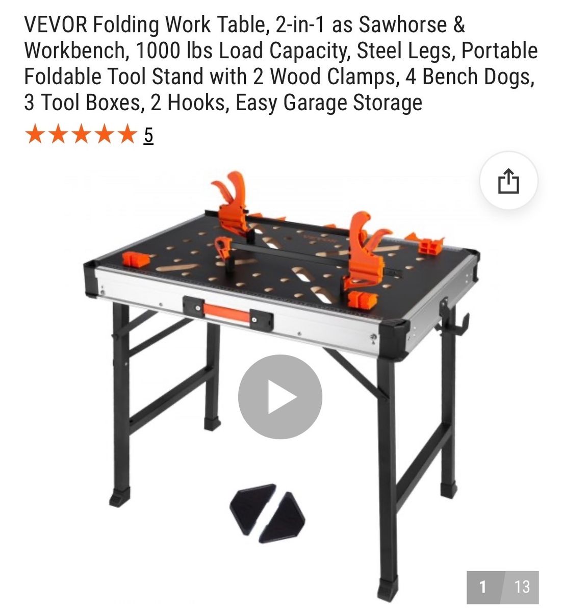 VEVOR Folding Work Table, 2-in-1 as Sawhorse & Workbench